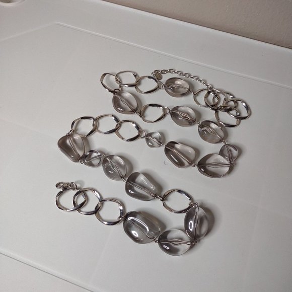 Long 41 Inch Dell'Olio Necklace With Large Clear Plastic Beads - Picture 1 of 12